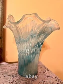 Rare Vintage Murano blue and white extra large glass vase made in Italy