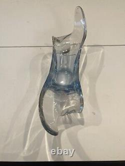 Rare Vintage TIFFIN Glass Centerpiece Vase In Clear Blue / Collectible