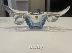Rare Vintage TIFFIN Glass Centerpiece Vase In Clear Blue / Collectible