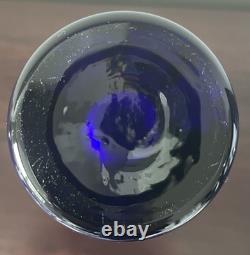Rare Vntg Cobalt Blue Glass Etched Orchids Vase Hawaiian Artist Jennifer Pontz