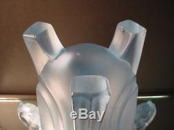 Rare Walther & Sohne Art Glass Harald Art Deco Vase withFrog Blue Satin Glass