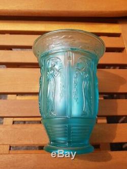 Rare art deco French Blue Uranium Glass Grecian vase a very nice piece