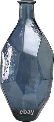 Recycled Glass Handmade Tall Spanish Bottleneck Vase, 10 X 11 X 24, Blue