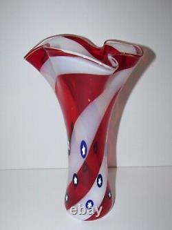 Red White & Blue America Art Glass Vase 1088