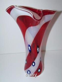 Red White & Blue America Art Glass Vase 1088