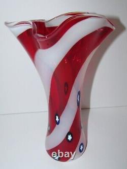 Red White & Blue America Art Glass Vase 1088