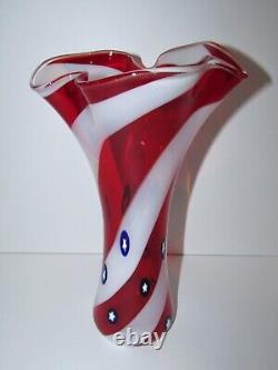 Red White & Blue America Art Glass Vase 1088