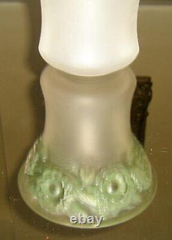 Rene Lalique 1930 Frosted Orleans Vase with Green-Blue Patina. 8. Repaired Rim