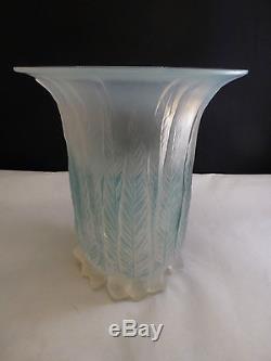Rene Lalique c 1925 R. Lalique Eucalyptus Vase Opalescent with Turquoise Patina