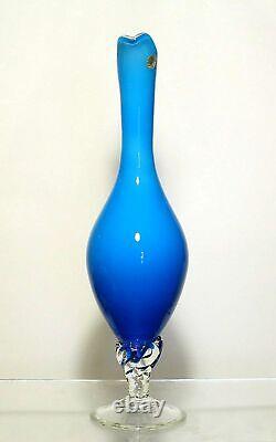 Retro Empoli Blue Cased Glass Jug Ewer, Italy