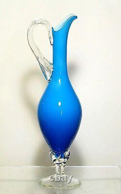 Retro Empoli Blue Cased Glass Jug Ewer, Italy