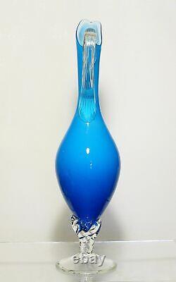 Retro Empoli Blue Cased Glass Jug Ewer, Italy