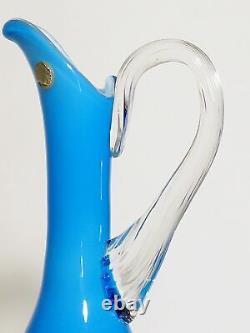 Retro Empoli Blue Cased Glass Jug Ewer, Italy