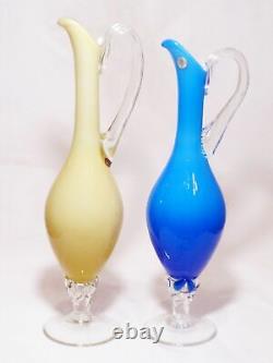 Retro Empoli Blue Cased Glass Jug Ewer, Italy