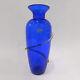 Richard Blenko Signed Blenko Glass Vase Cobalt Blue with Topaz Coil