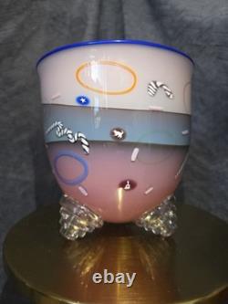 Richard Marquis Ro Purser Noble Effort 1985 Murrine Footed Art Glass Bowl Vase