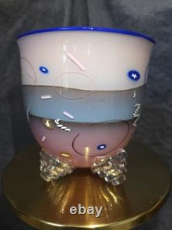 Richard Marquis Ro Purser Noble Effort 1985 Murrine Footed Art Glass Bowl Vase