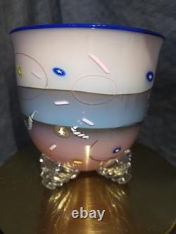 Richard Marquis Ro Purser Noble Effort 1985 Murrine Footed Art Glass Bowl Vase