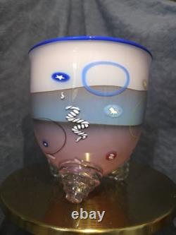 Richard Marquis Ro Purser Noble Effort 1985 Murrine Footed Art Glass Bowl Vase