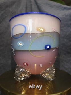 Richard Marquis Ro Purser Noble Effort 1985 Murrine Footed Art Glass Bowl Vase