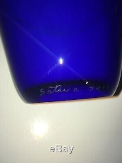 Richard Satava Art Glass Studio RARE Large Blue Harvest Moon Wisteria Vase 13in