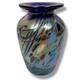 Rick Hunter Art Glass Vase Carnival Glass Cobalt Blue Gold Spots Swirls Colorful