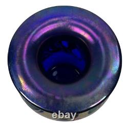 Rick Hunter Art Glass Vase Carnival Glass Cobalt Blue Gold Spots Swirls Colorful