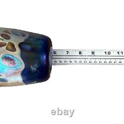 Rick Hunter Art Glass Vase Carnival Glass Cobalt Blue Gold Spots Swirls Colorful