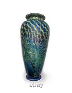 Rick Satava Spectacular Hand Blown Art Glass Vase Signed 9 Tall, Iridescent