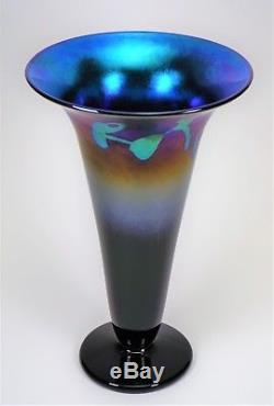 Rick Strini 1993 Signed Studio Art Glass Cobalt Iridescent Vase