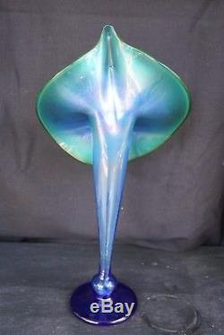 Rick Strini Blue Favrile Iridescent Jack in the Pulpit Studio Art Vase 14