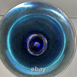 Rick Strini Blue Luster &Purple Iridescent Hand Blown Pulled Art Glass Vase 1998