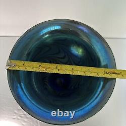 Rick Strini Blue Luster &Purple Iridescent Hand Blown Pulled Art Glass Vase 1998