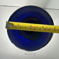 Rick Strini Blue Luster &Purple Iridescent Hand Blown Pulled Art Glass Vase 1998