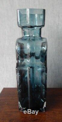 Riihimaki/Riihimaen Lasi Oy Glass Piironki Vase in Blue Grey Helena Tynell