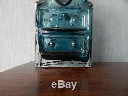 Riihimaki/Riihimaen Lasi Oy Glass Piironki Vase in Blue Grey Helena Tynell