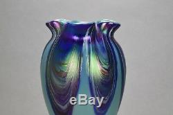 Rindskopf Blue Pulled Feather Art Glass Vase Ca. 1900 Loetz/kralik Era