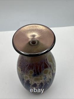 Robert Coleman Iridescent Purple Gold Blue Art Glass Vase Marked Vtg Abstract 5