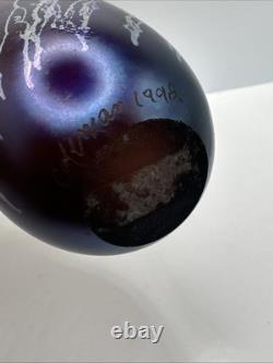 Robert Coleman Iridescent Purple Gold Blue Art Glass Vase Marked Vtg Abstract 5