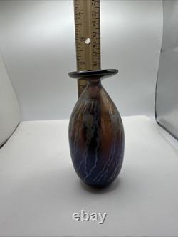 Robert Coleman Iridescent Purple Gold Blue Art Glass Vase Marked Vtg Abstract 5