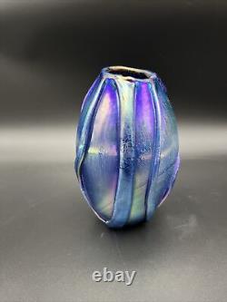 Robert Eickholt 1985 RARE BLUE AURENE Dichroic Abstract Art Glass Vase