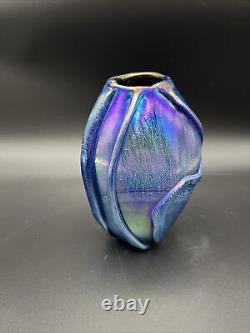Robert Eickholt 1985 RARE BLUE AURENE Dichroic Abstract Art Glass Vase