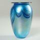 Robert Eickholt 1987 Iridescent Blue Art Glass Vase Hand Blown & Signed, 5.75