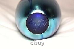 Robert Eickholt 1988 Cobalt Blue 5 3/4 Pulled Feather Hand Blow Art Glass Vase