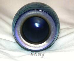 Robert Eickholt 1988 Cobalt Blue 5 3/4 Pulled Feather Hand Blow Art Glass Vase