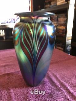 Robert Eickholt Blue Iridescent Art Glass Vase 72001 SIGNED MINT SHIPS FAST