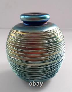Robert Eickholt Iridescent Blue Green Glass Vase Bottle 4 Signed 1985