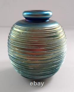 Robert Eickholt Iridescent Blue Green Glass Vase Bottle 4 Signed 1985