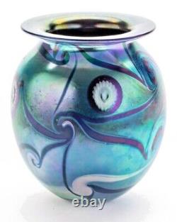 Robert Eickholt Iridescent Blue-green / Violet Art Glass Vase-signed- Dated'98