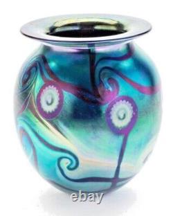 Robert Eickholt Iridescent Blue-green / Violet Art Glass Vase-signed- Dated'98